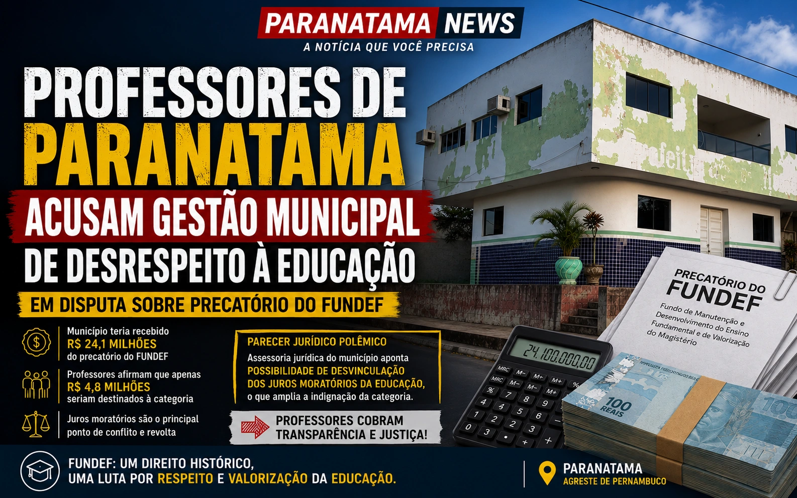 Professores de Paranatama acusam gestão municipal de desrespeito à educação