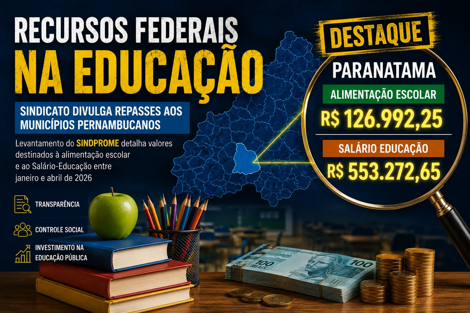 SINDPROME divulga repasses federais para educação e reforça importância da fiscalização dos recursos em Pernambuco