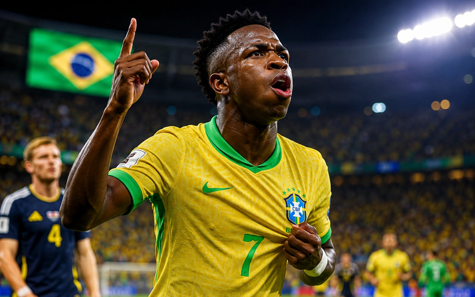 Vini Jr marca contra a Escócia, vira artilheiro da era Ancelotti e consolida protagonismo na Seleção Brasileira